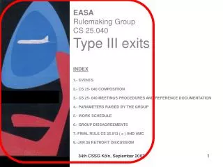 EASA Rulemaking Group CS 25.040 Type III Exits