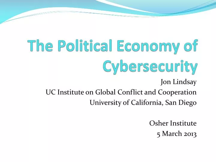 the political economy of cybersecurity