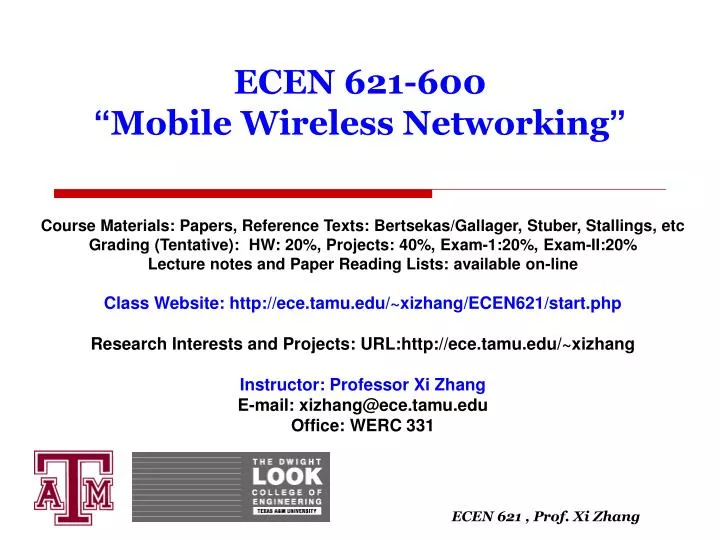 ecen 621 600 mobile wireless networking