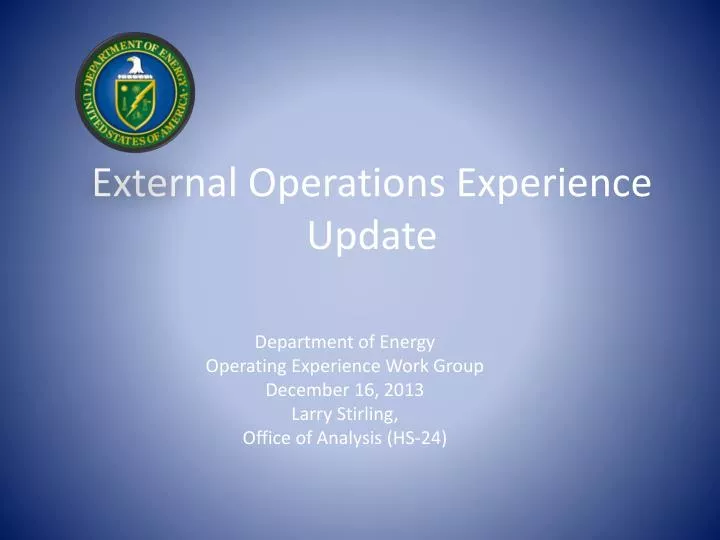 external operations experience update