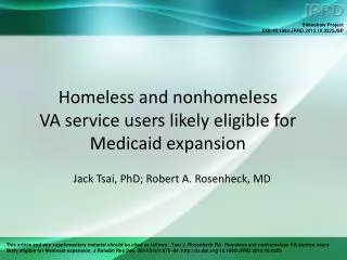 Homeless and nonhomeless VA service users likely eligible for Medicaid expansion