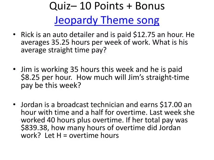 quiz 10 points bonus jeopardy theme song
