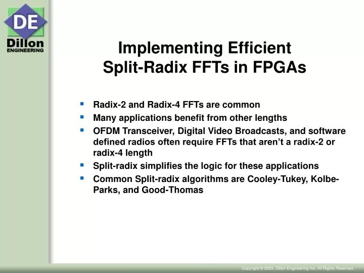 implementing efficient split radix ffts in fpgas