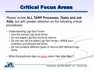 Critical Focus Areas