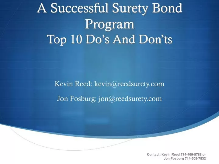 a successful surety bond program top 10 do s and don ts