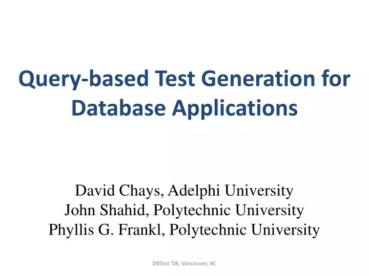 query based test generation for database applications