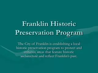 Franklin Historic Preservation Program