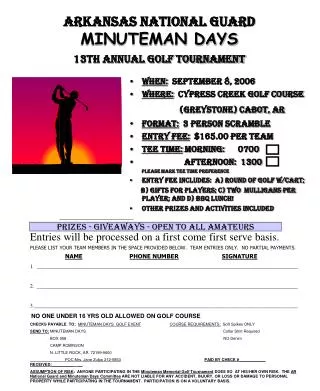 Arkansas National Guard MINUTEMAN DAYS 13th ANNUAL GOLF TOURNAMENT