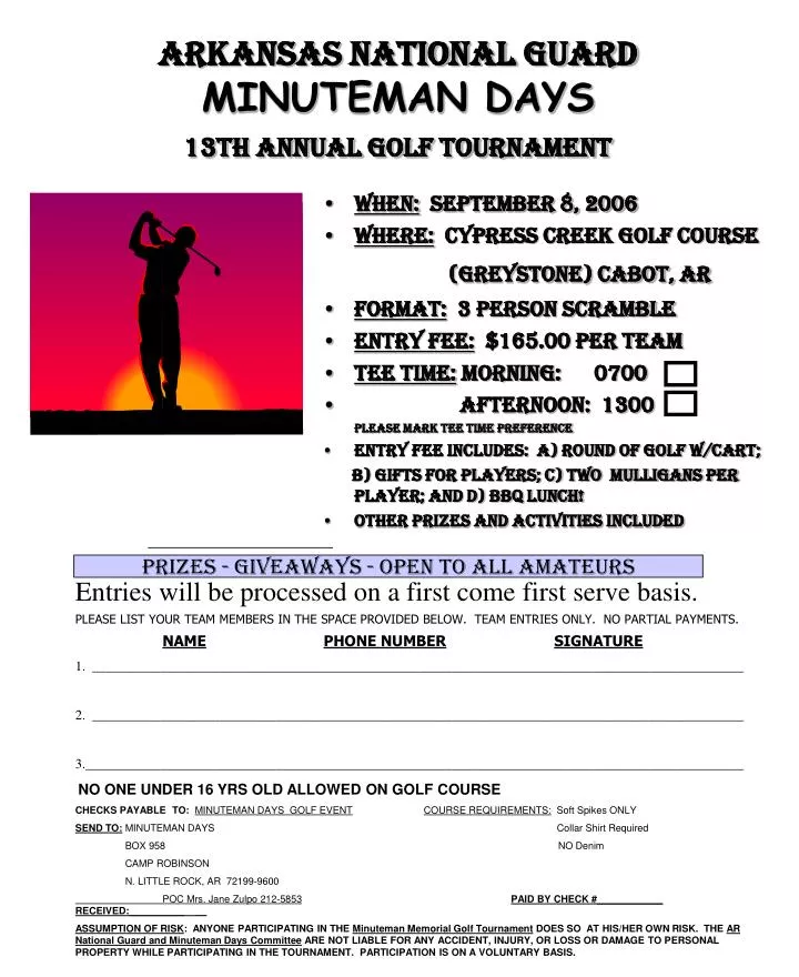 arkansas national guard minuteman days 13th annual golf tournament
