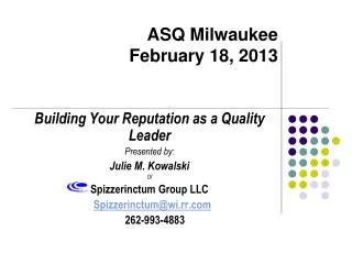 ASQ Milwaukee February 18, 2013