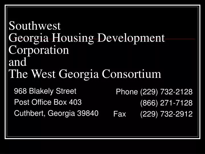 southwest georgia housing development corporation and the west georgia consortium