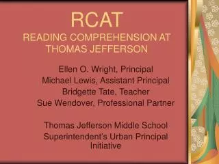 RCAT READING COMPREHENSION AT THOMAS JEFFERSON