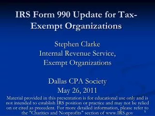 IRS Form 990 Update for Tax-Exempt Organizations