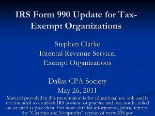 irs form 990 update for tax exempt organizations