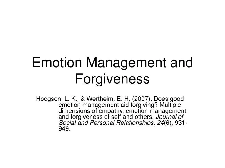 emotion management and forgiveness