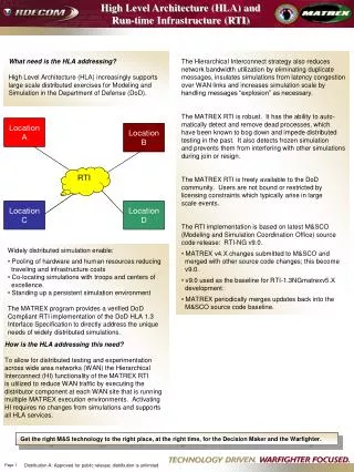 High Level Architecture (HLA) and Run-time Infrastructure (RTI)