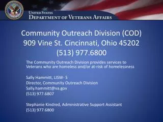 Community Outreach Division (COD) 909 Vine St. Cincinnati, Ohio 45202 (513) 977.6800