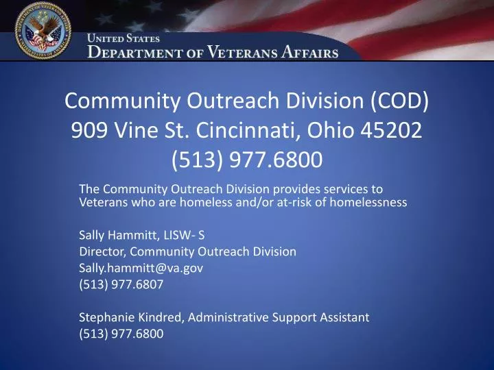 community outreach division cod 909 vine st cincinnati ohio 45202 513 977 6800
