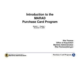 Introduction to the MARAD Purchase Card Program
