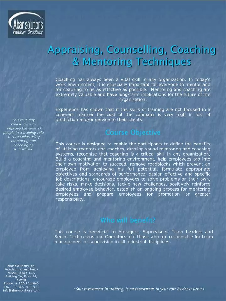 appraising counselling coaching mentoring techniques