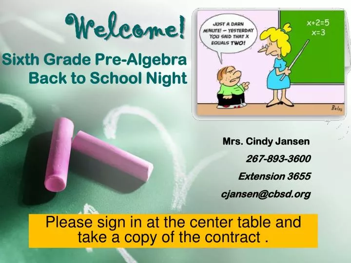 welcome sixth grade pre algebra back to school night