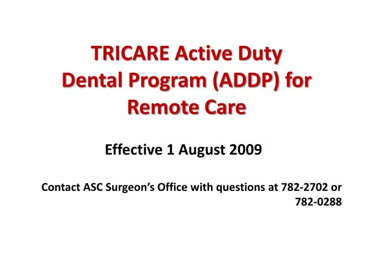 tricare active duty dental program addp for remote care