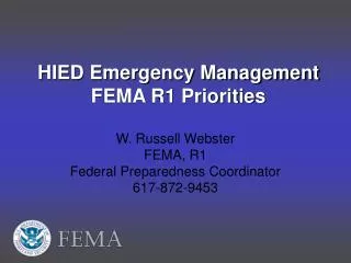 HIED Emergency Management FEMA R1 Priorities