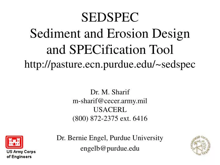sedspec sediment and erosion design and specification tool http pasture ecn purdue edu sedspec