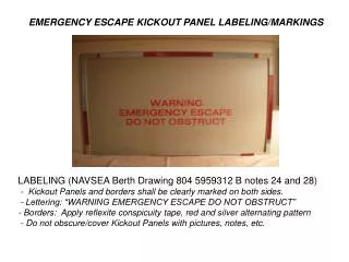 EMERGENCY ESCAPE KICKOUT PANEL LABELING/MARKINGS