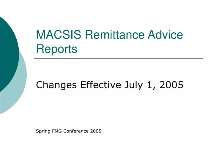 macsis remittance advice reports