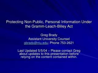 Protecting Non-Public, Personal Information Under the Gramm-Leach-Bliley Act