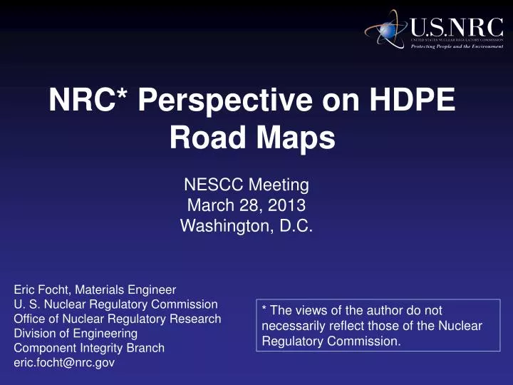 nrc perspective on hdpe road maps