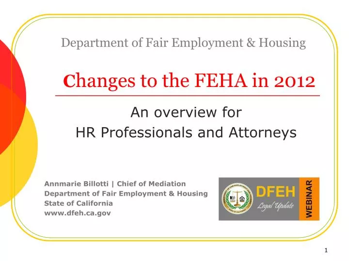 department of fair employment housing c hanges to the feha in 2012