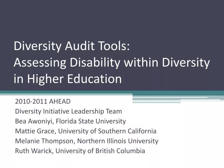 diversity audit tools assessing disability within diversity in higher education