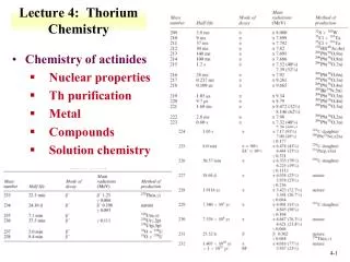 Lecture 4: Thorium Chemistry