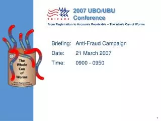 Briefing:	Anti-Fraud Campaign Date:	21 March 2007 Time:	0900 - 0950