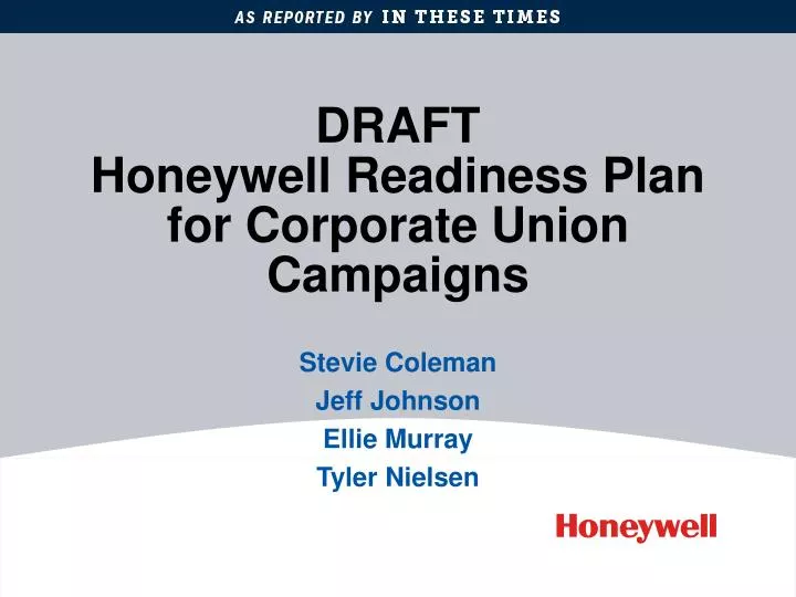 draft honeywell readiness plan for corporate union campaigns