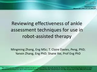 Reviewing effectiveness of ankle assessment techniques for use in robot-assisted therapy