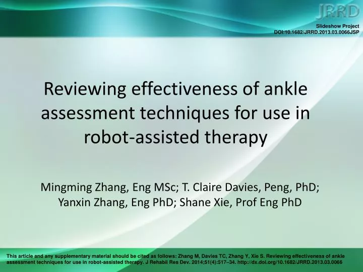 reviewing effectiveness of ankle assessment techniques for use in robot assisted therapy