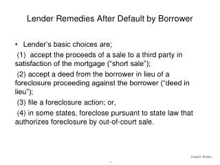 Lender Remedies After Default by Borrower