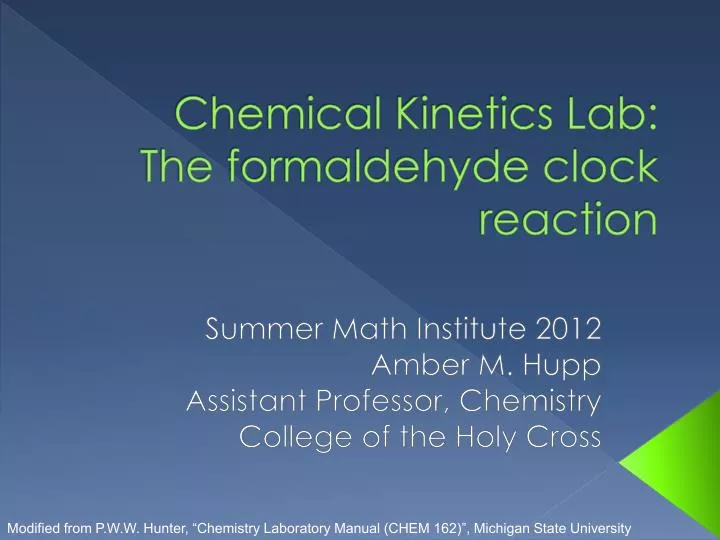 chemical kinetics lab the formaldehyde clock reaction