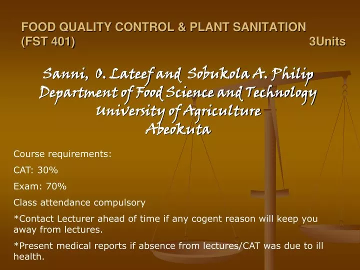 food quality control plant sanitation fst 401 3units