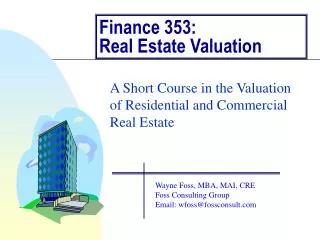 Finance 353: Real Estate Valuation