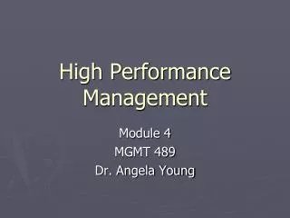 High Performance Management