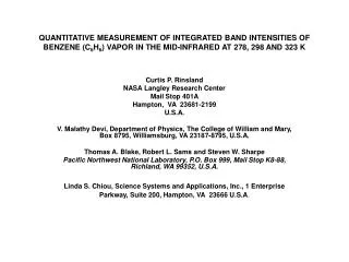 Curtis P. Rinsland NASA Langley Research Center Mail Stop 401A Hampton, VA 23681-2199 U.S.A.