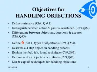Objectives for HANDLING OBJECTIONS