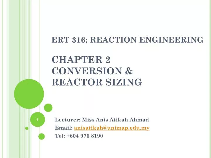 ert 316 reaction engineering chapter 2 conversion reactor sizing