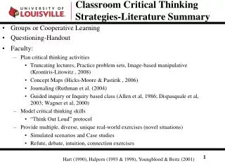 Classroom Critical Thinking Strategies-Literature Summary