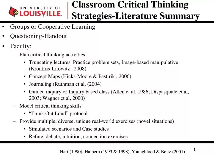 classroom critical thinking strategies literature summary