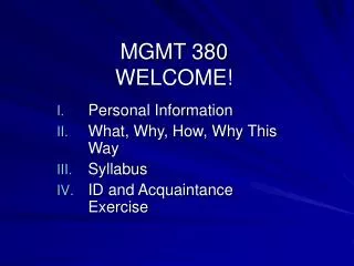 MGMT 380 WELCOME!